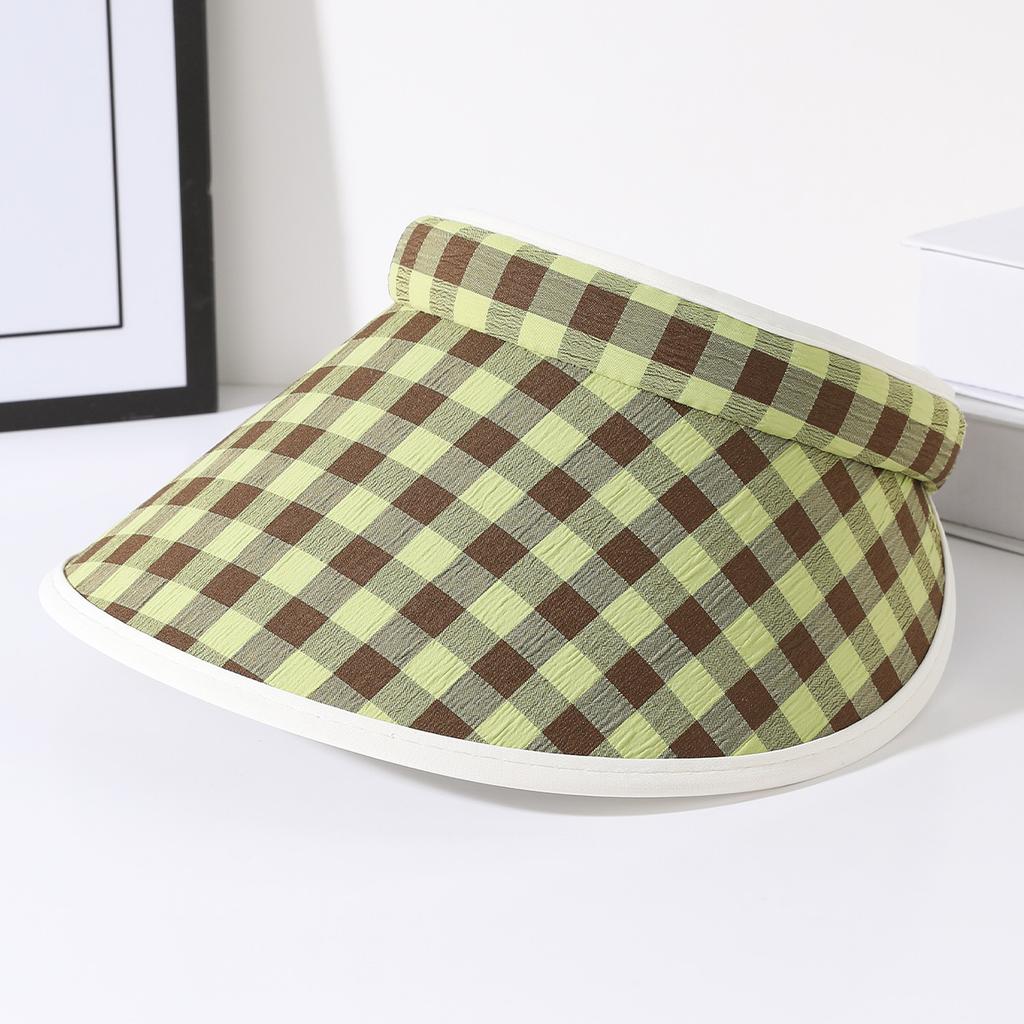 New dopamine checkerboard contrasting color empty top sunscreen hat girls summer outdoor big brim sun hat