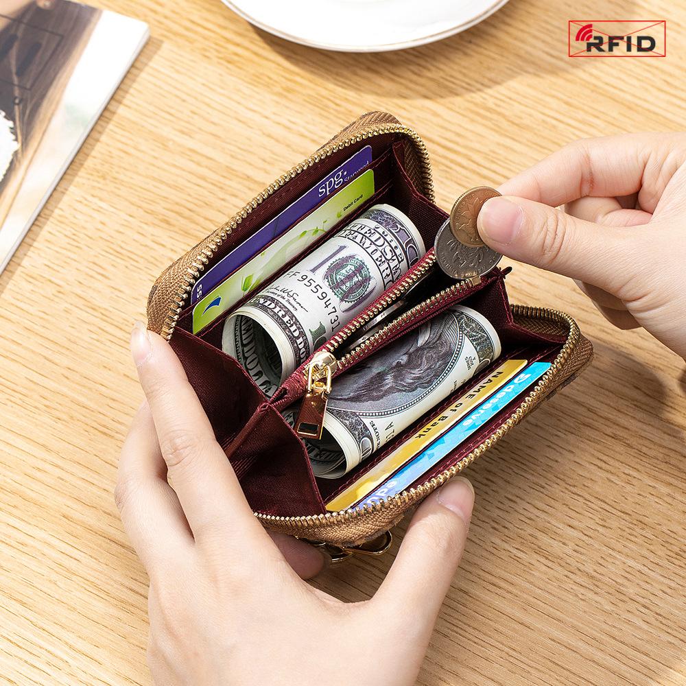 New Leopard Print Short Change Bag Hanging Bag, Women's Multi-functional Coin Storage Bag, RFID Zipper Card Bag.