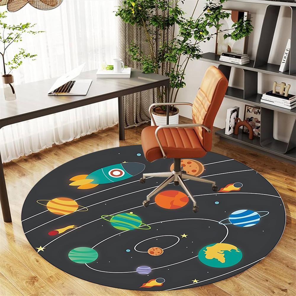 1pc Space Planets Round Chair Mat Area Rug - Non-Slip, Floor Mat for Office, Bedroom, and Indoor Decor C1125113