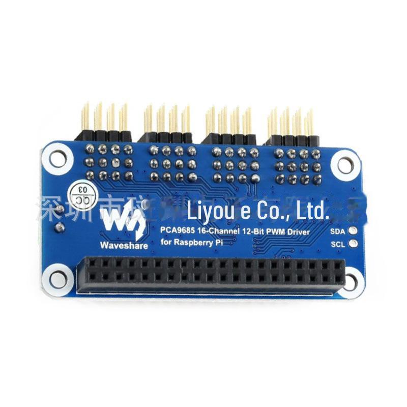 Raspberry Pi 16-Channel Servo Driver HAT (B) with Curved Pin Header, 12-Bit Resolution