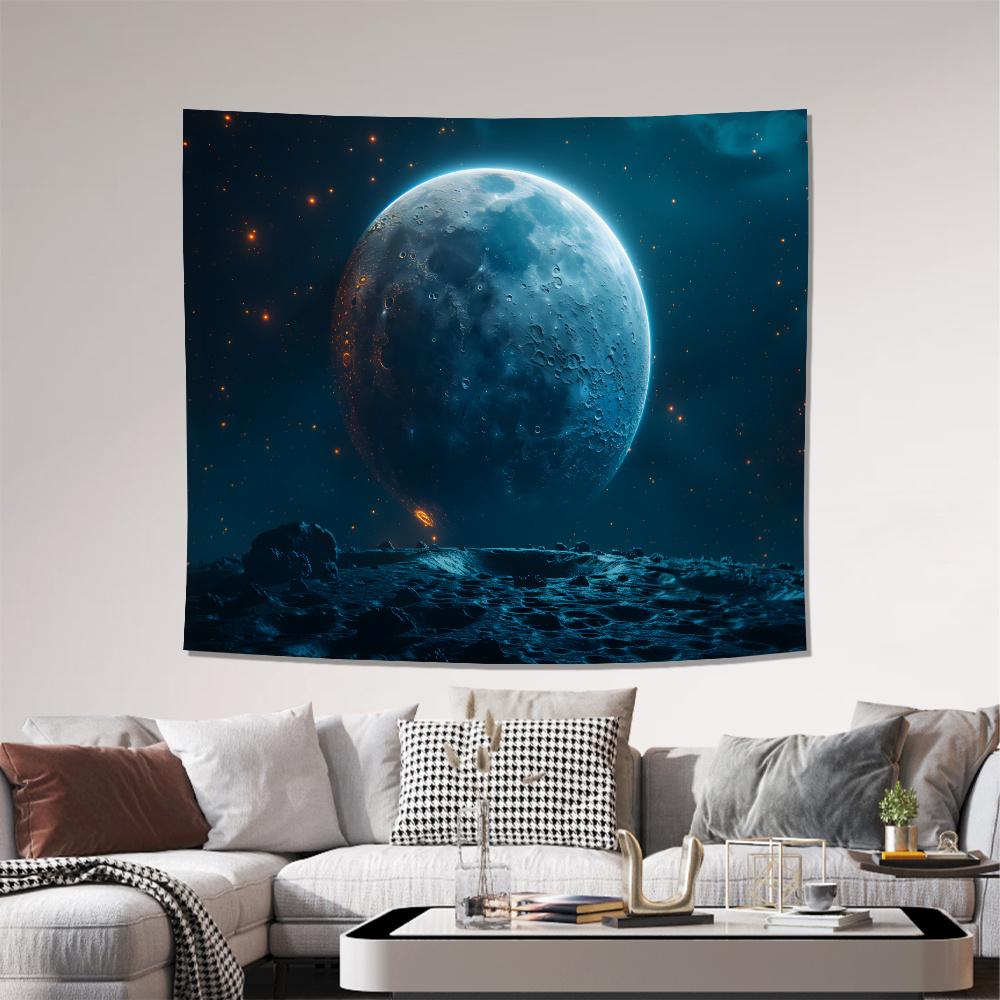 Cosmic Moon Tapestry 2D Digital Print Polyester Wall Hanging Living Room Bedroom Office Studio Decor with Hooks