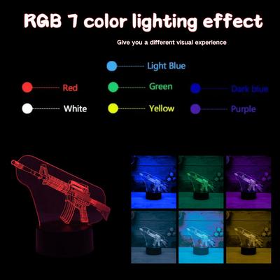 Creative Gun Colorful Touch 3D Night Light, Bedroom Game Room Desktop Decorative Light and Gift Light.