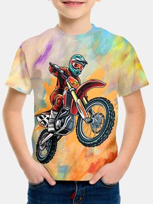 Ropa de verano 2024 para niños, camiseta de motociclista para niños, camiseta con estampado 3D de manga corta, camisetas holgadas para niños y niñas, camisetas de calle