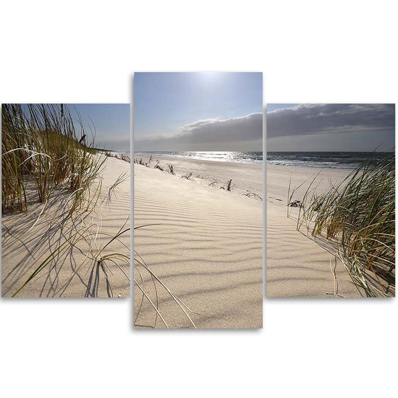 Dreiteiliger Leinwanddruck „Strand Meer Dünen Natur“.