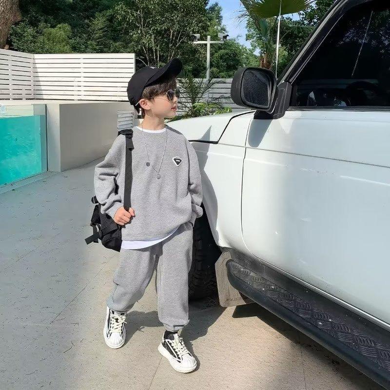 

Спортивная одежда для мальчиков весна-осень 2024: Комплект из двух частей детской толстовки среднего/большого размера 170 серый