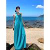 Bright Color Dopamine Thai Summer Neck Sling Dress Women's Seaside Vacation Xinjiang Travel Wear Long Dress