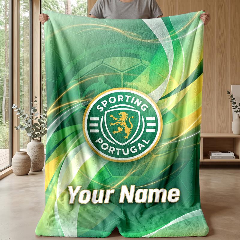 Custom Text Flannel Throw Blanket, Lightweight Cozy Bed Sofa BlanketSporting CP
