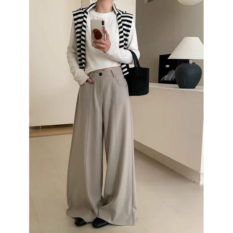 Kumikumi Idle Style High Waist Casual Pants Suit Pants Women Autumn High Waist Drooping High Waist Loose Pants Mop Pants