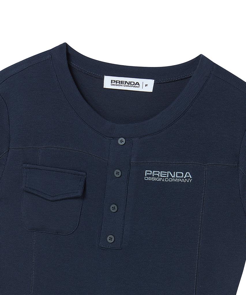 PRENDA Pocket Button Short Sleeve Navy