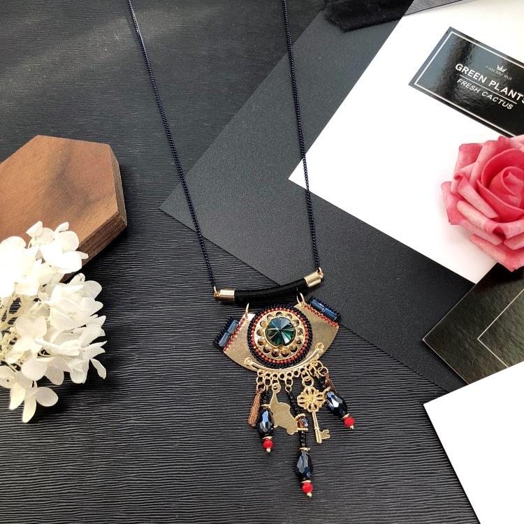 Eastern European style handmade retro fringed long necklace light luxury simple sweater chain crystal pendant versatile accessories