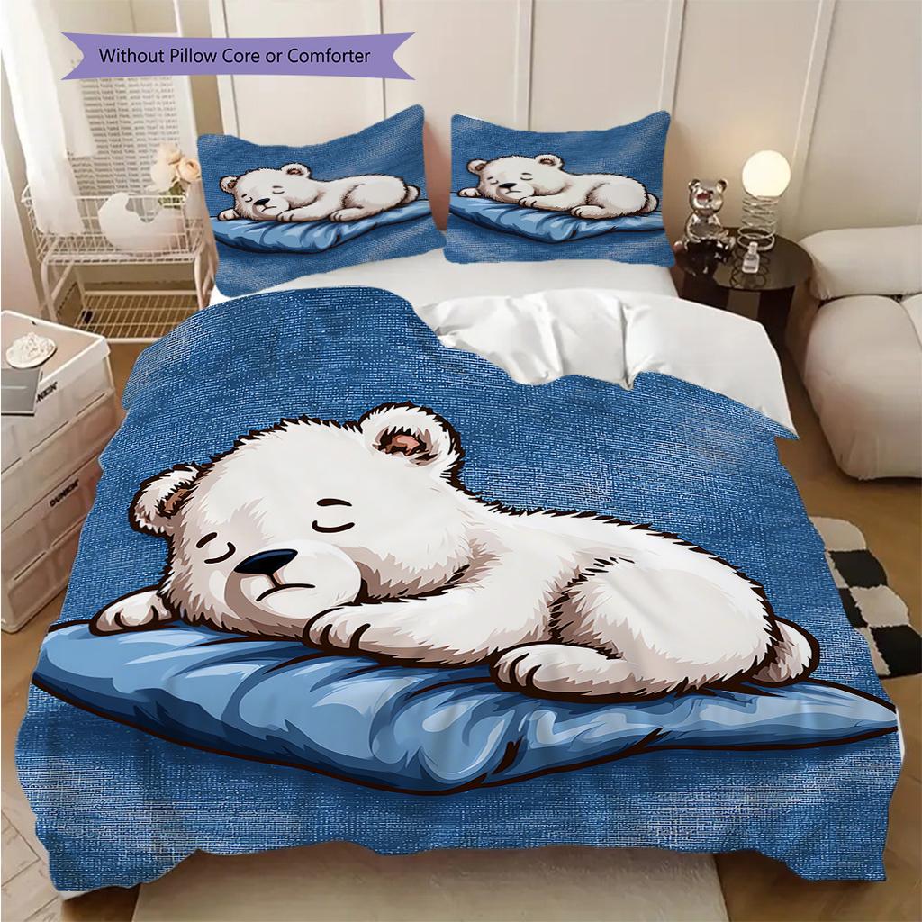 Pościel z wzorem niedźwiedzia polarnego Zestaw kołdry Poszewka na kołdrę Poszewka na poduszkę Dekoracja domu Prezent urodzinowy (1 * poszwa na kołdrę + 2 * poszewki na poduszki, bez rdzenia)