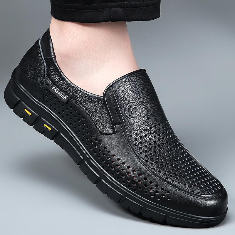 

Мужская обувь лето кожа дышащая полая повседневная кожаная обувь обувь с отверстиями папа кожаные сандалии мужские 38