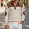 Herr Quarter Zip Tröja Långärmad Nedvikbar Krage Pullover Färgblock Jacquard Sweatshirt med Armbågslappar för Street Daglig Användning