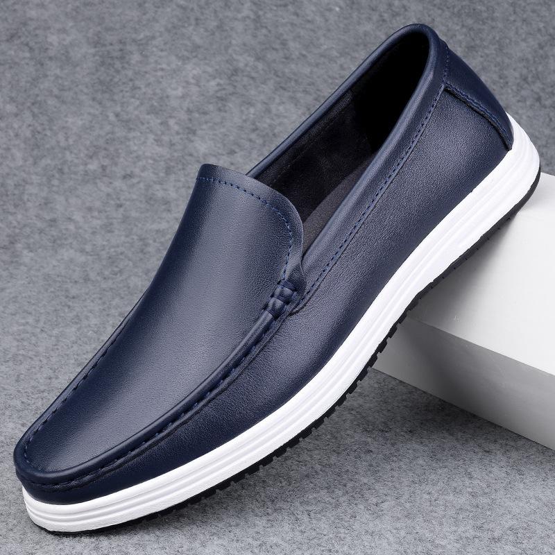 

Men s shoes casual leather shoes men s soft soles men s driving Doudou shoes one foot lazy shoes foreign trade loafers men 44 синий