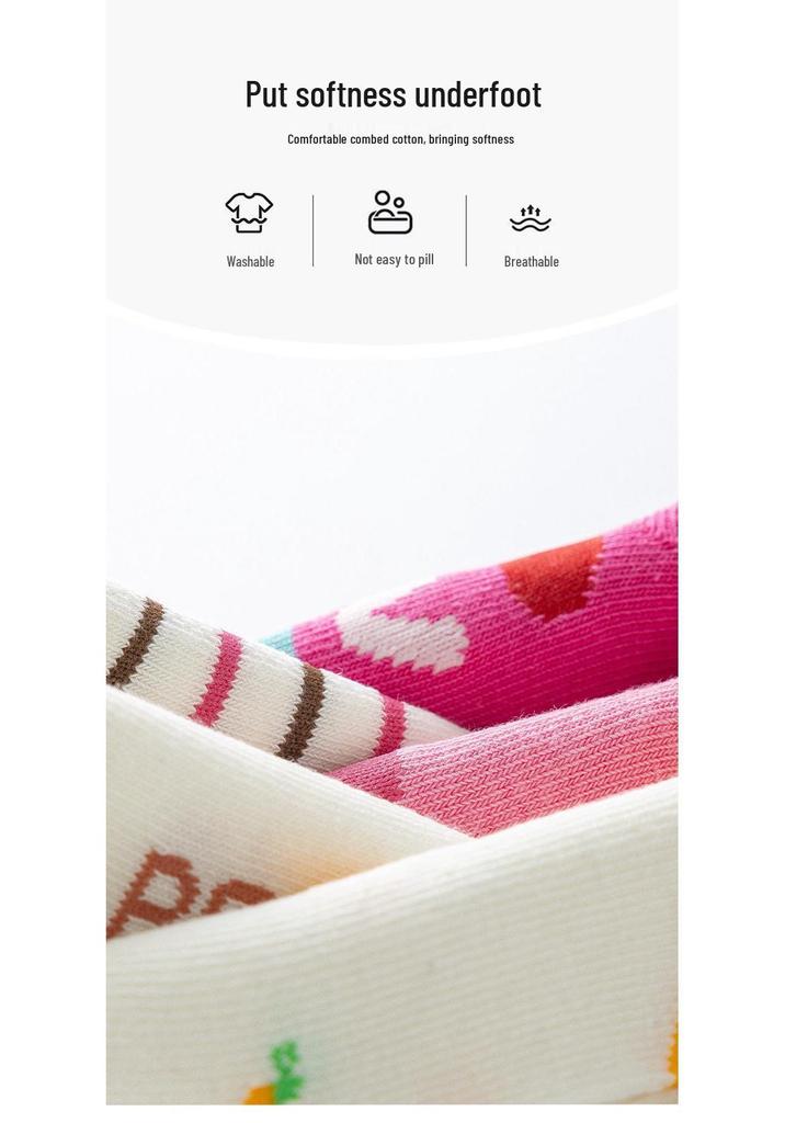 Spring Summer Girls' Breathable Cartoon Mid-Calf Cotton Mesh Socks