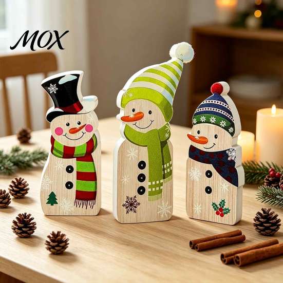 Christmas Centerpiece for Dining Table 3Pcs Wooden Snowman Decorations, Rustic Farmhouse Figurines with Colorful Decoration Hat Scarf, Xmas
