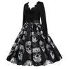 Women New Halloween   Print Dress Round Neck Zipper Party Dress