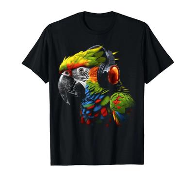 Parrot Music Art Headphones Musicians Animal Bird Parrot T-Shirt