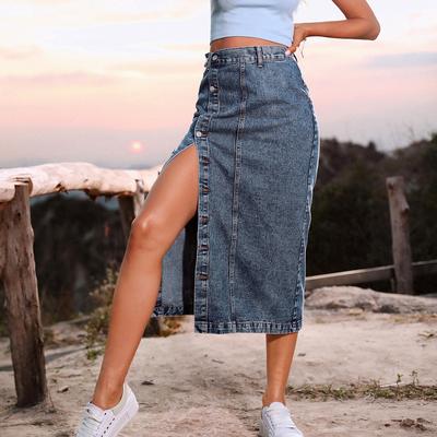 Button Irregular Split Denim High Waist Half Length Skirt