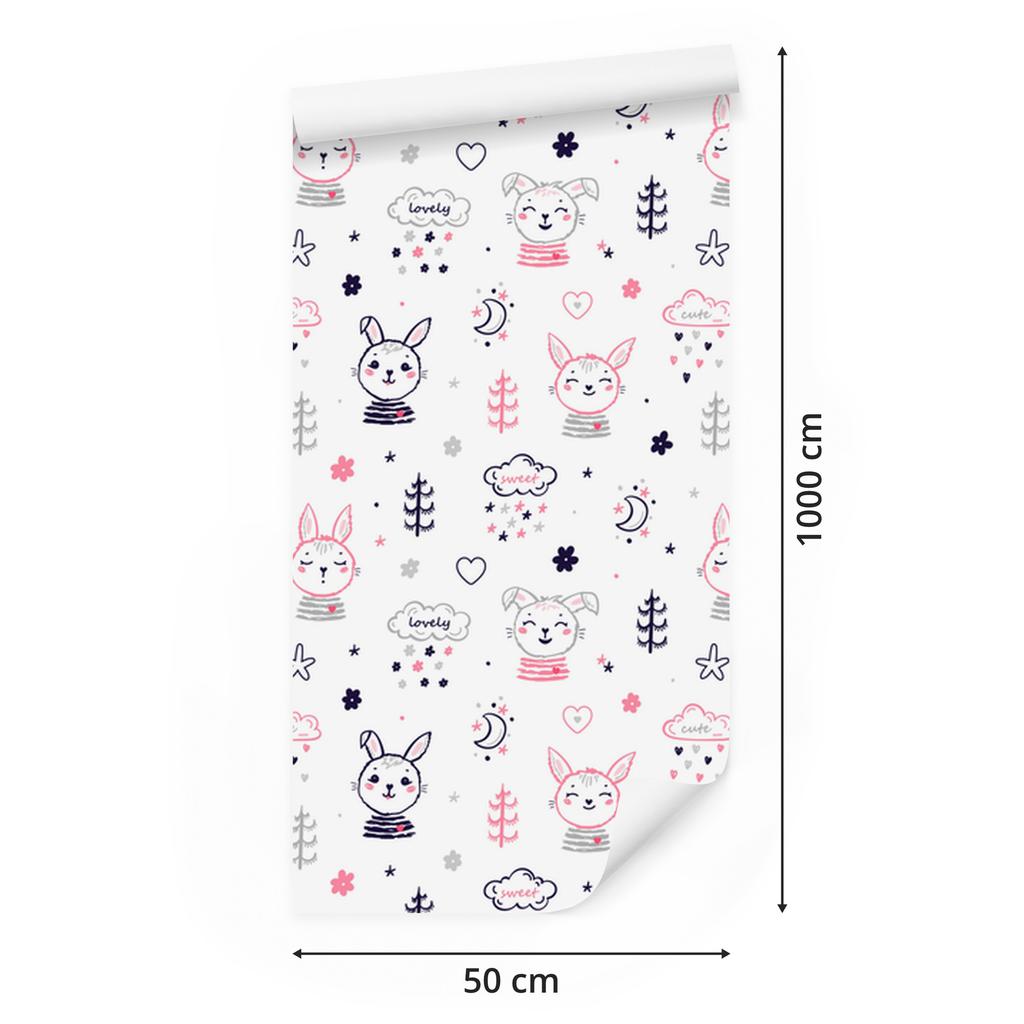 Rabbits In Front of Flowers Wallpaper for Living Room and Bedroom 50x1000