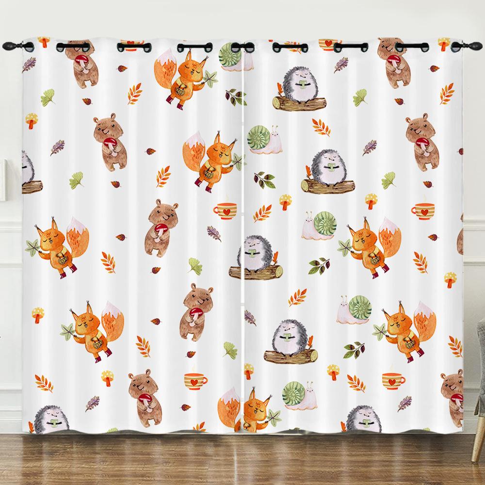 Curtain Cartoon Animal Bear Deer Love Kitten Digital Printing Blackout Curtain Punching