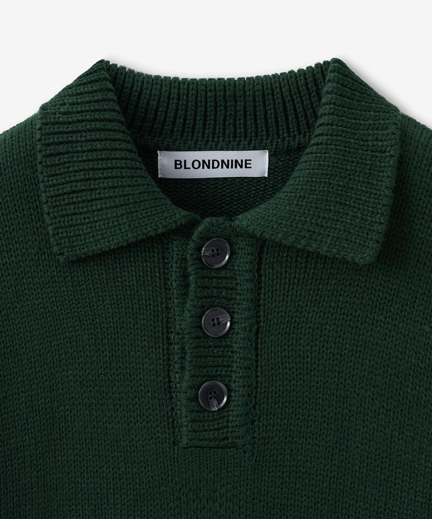 BLOND9 Bulky Polo Knit Top_Green