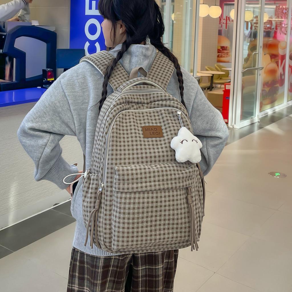 Schoolbag High Value Mori Small Fresh Plaid Girl Heart Travel Backpack Korean Version Ins Style Student Party Class Backpack