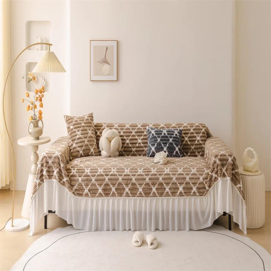 Flannel Sofa Towel Winter Thickened Plush Sofa Cushion NonSlip Sofa Cover Cloth Towel 180X130CM