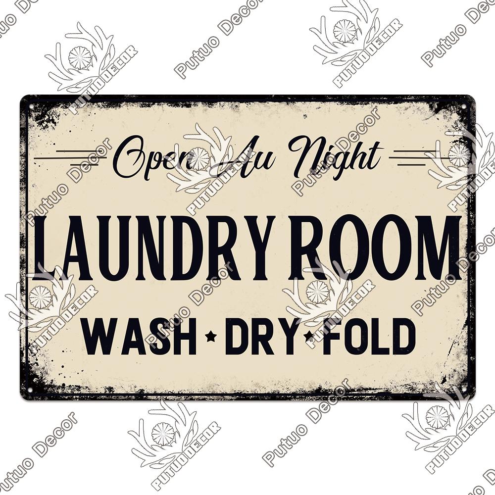 Putuo Decor Room Funny Plaque Metal Vintage Tin Sign Laundry Toilet Powder Retro Wall Art Poster for Home Man Cave Iron Painting