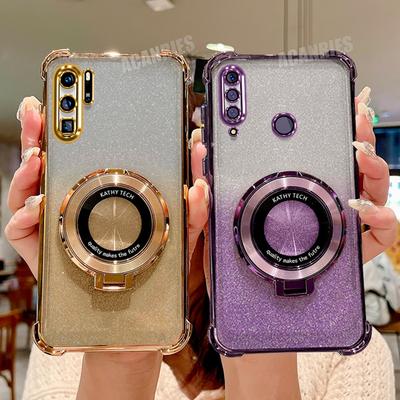 P30lite Luxury Gradation Plating Holder Case For Huawei P30 Lite Pro P30pro P40 P50 P60 Pura 70 Shockproof Silicone Stand Cover