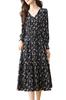 Chubikime Floral Print Long Midi Loose Flared Elegant Women's Dress, Sleeve, Length, V-Neck, A-Line, Fit, Dress, Flattering, Slimming, Stylish,