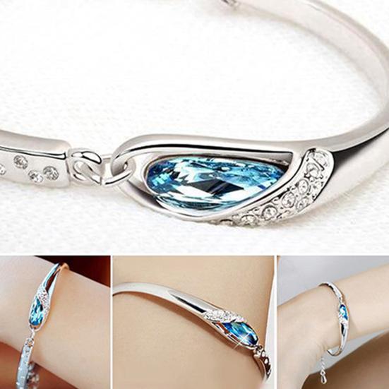 Fashion Women Silver Plated Crystal Chain Bangle Cuff Charm Bracelet Jewelry