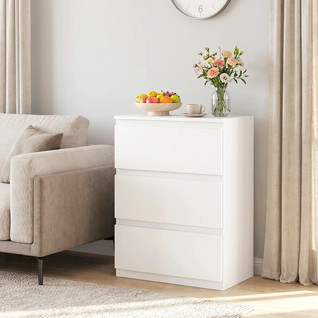Chest of Drawers with 3 Drawers, Modern Storage Furniture for the Bedroom, White