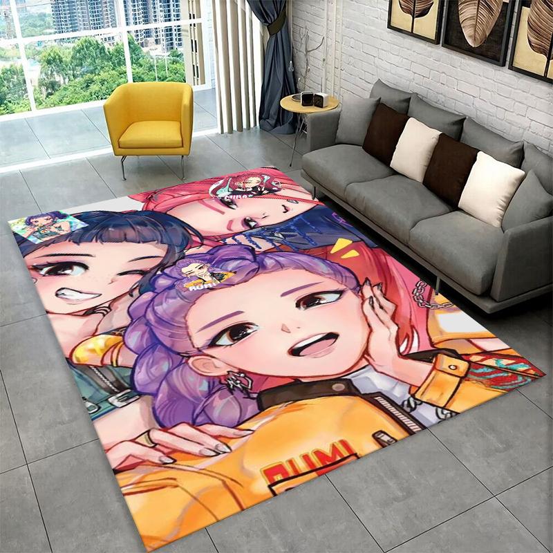 Kpop Dämonenjäger Rumi Mira Zoey Zeichentrickgruppe Teppich für Spielzimmer Schlafzimmer Wohnzimmer Sofa Heimdekoration, Teppich rutschfest