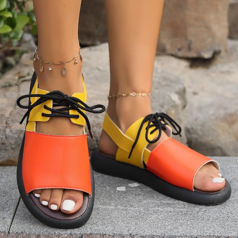 Spring and summer new large size flat sandals women's casual color matching beach sandals women
