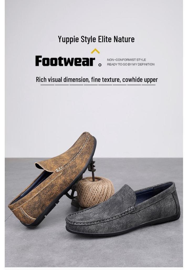 Men's British Style Breathable Leather Loafers: Soft Sole Slip-on Casual Driving Shoes