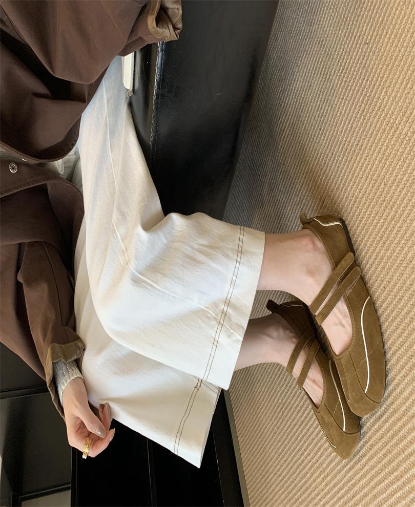 

2025 summer retro casual comfortable Velcro Mary Jane shoes women s leather not tired feet shallow mouth ballet shoes 39 зелёный