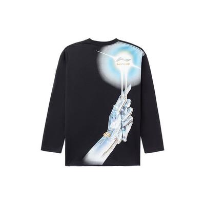 Li Ning X Hajime Sorayama Kollaboration Mechanische Fackel Handabdruck Lockerer Schnitt Rundhalsausschnitt Langarm T-Shirt Herren Oberteile Schwarz AHSRC09-2