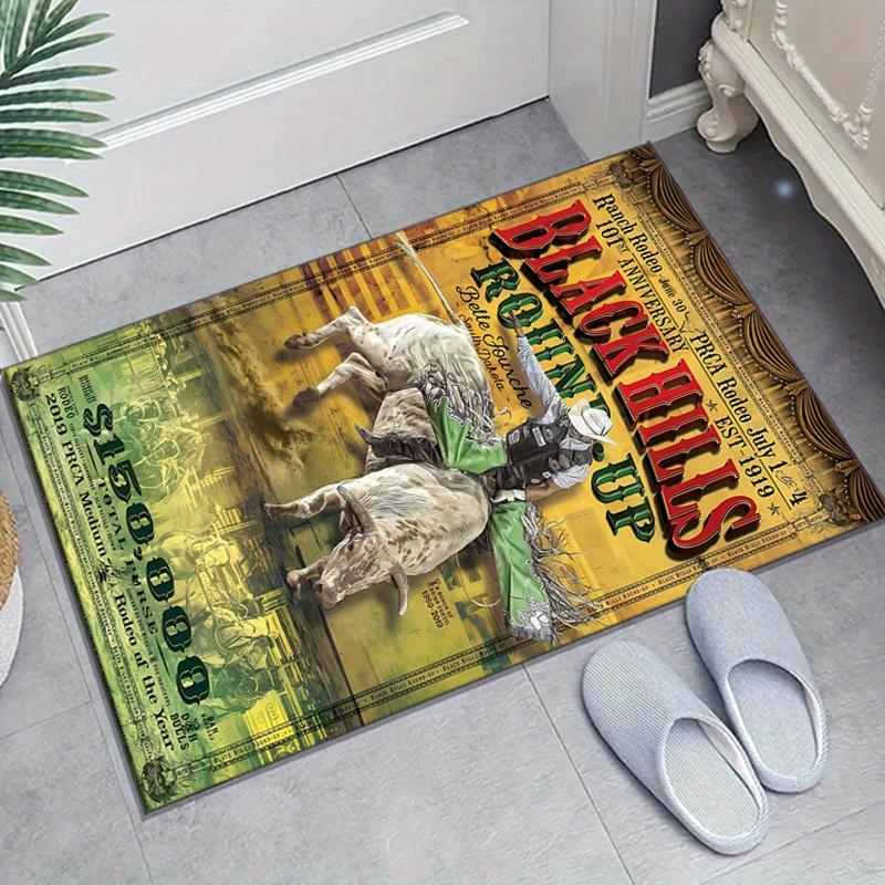 

Black Hills Design Plush Polyester Area Rug - Vintage Western Theme with Cowboy and Horse Motif, Non-Slip Backing, Ideal for Bedroom or Livi 60cm x 90cm