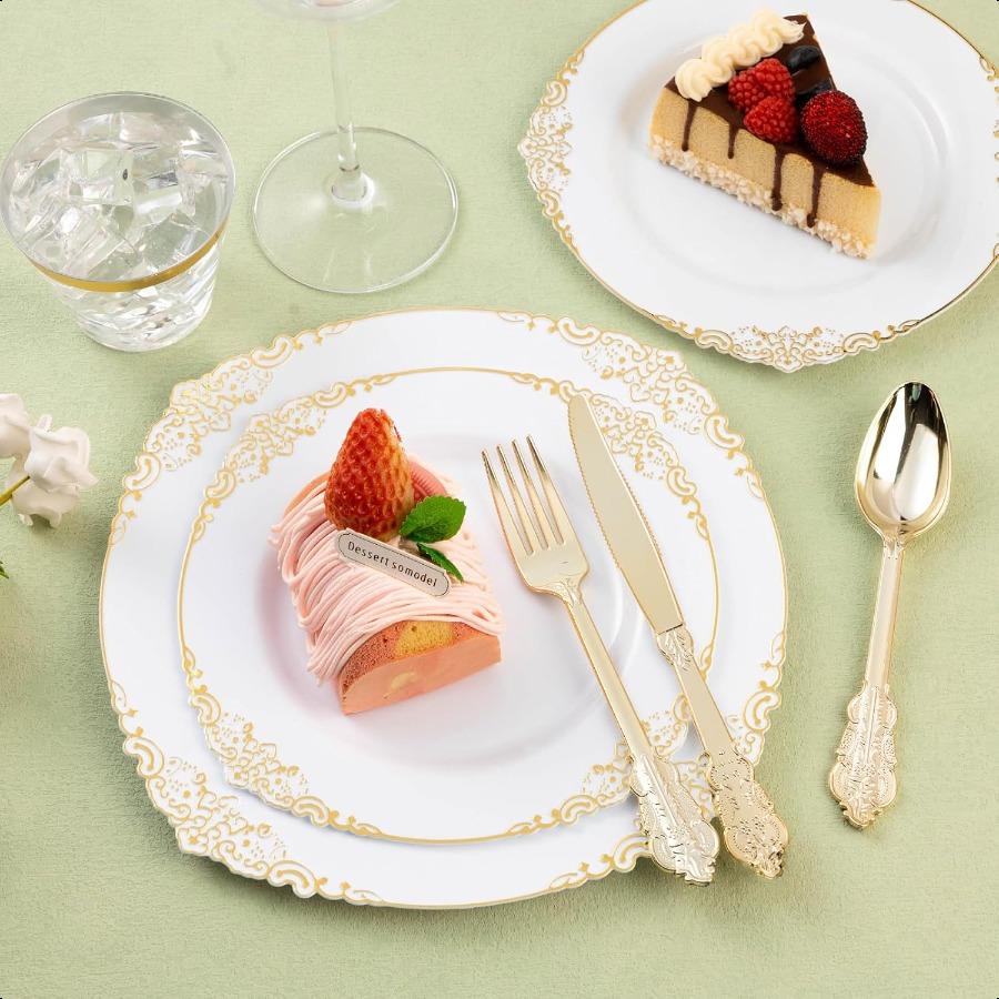 75PCS Gold Plastic Silverware for 25 Guests Heavy Duty Gold Disposable Utensils Sets Includes 25 Forks 25 Spoons 25 Knives Eleg