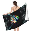 Water Digital Art Game Rubik's Cube Beach Towel Colorful Quick Dry Portable Soft Absorbent Multi-Purpose Towel Girls Women Kids