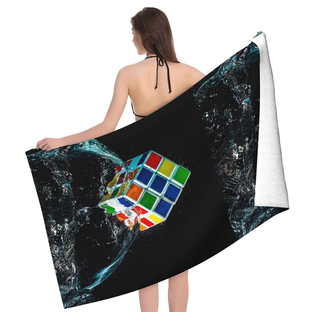 Water Digital Art Game Rubik's Cube Beach Towel Colorful Quick Dry Portable Soft Absorbent Multi-Purpose Towel Girls Women Kids