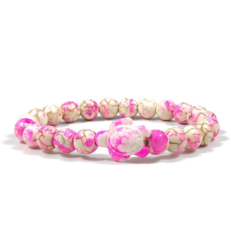 TEMU Synthetic Turquoise Turtle Bracelet - Elastic, Chinese Style, Colorful Stone Design 8mm-19cm