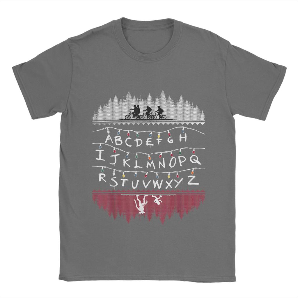 Stranger Alphabet Lights Cotton T Shirt For Men Summer Vintage T Shirts O Neck Hippie Tees Big Size Cheap Tops