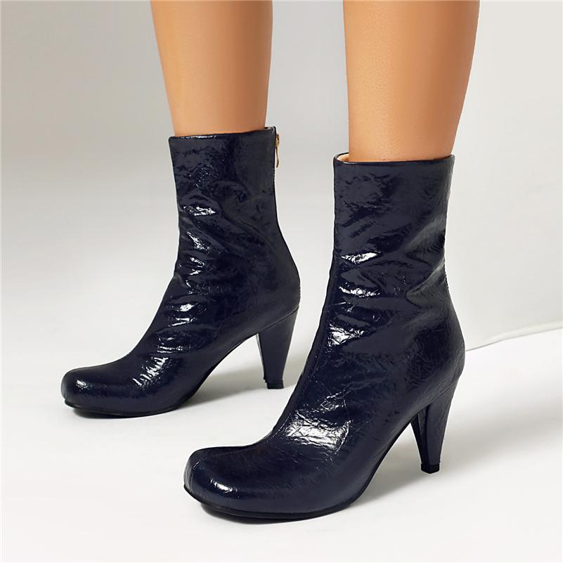 ANNYMOLI Женские ботильоны с круглым носком на толстом высоком каблуке на молнии короткие ботинки женская модная обувь осень-зима белые 43 35 чёрный 4198₽