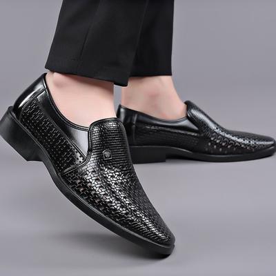 Fashion Cow Leather Mens Casual Shoes Hollow Out Summer Sandals Breathable Black Business Formal Shoes Slip-on Loafers Shoes for Men