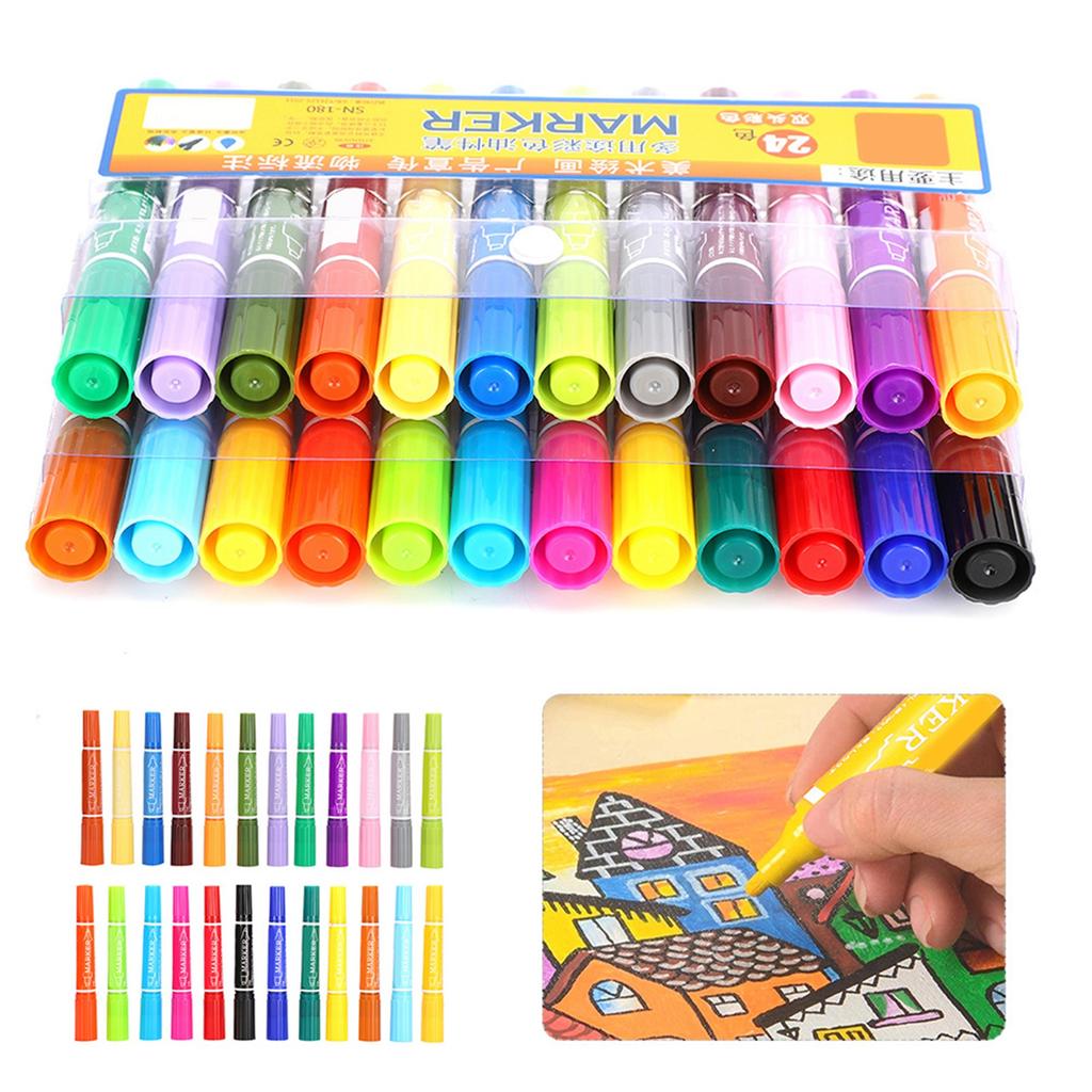 Marker Set Double Headed 24 Color Oily Marker Multipurpose Plastic Student Painting Tools