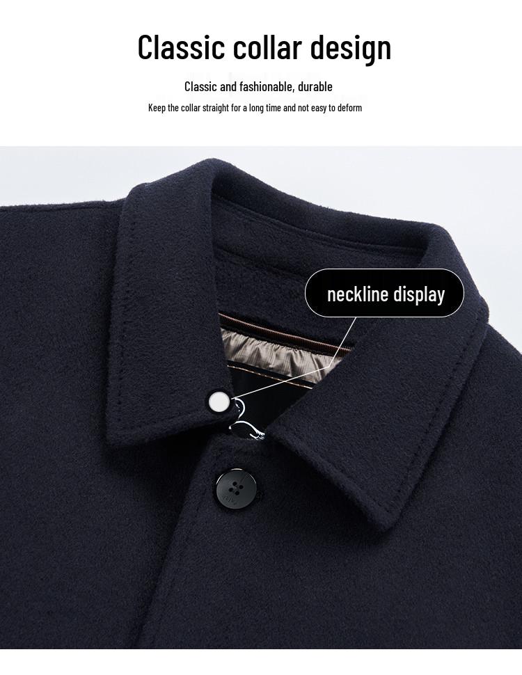 Men's Double-sided Mid-length Wool Coat with Lapel and Casual Down Liner