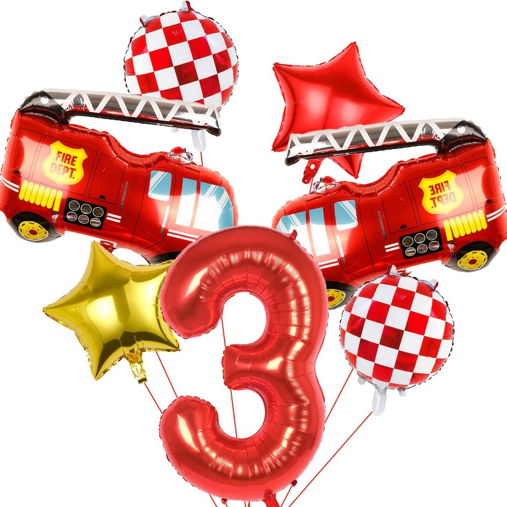 7pcs Fire Truck Red and Gold Five-Pointed Star Balloon Set 32inch Red Numbers 1~9 for Birthday Washing Fire Theme Decoration Toy