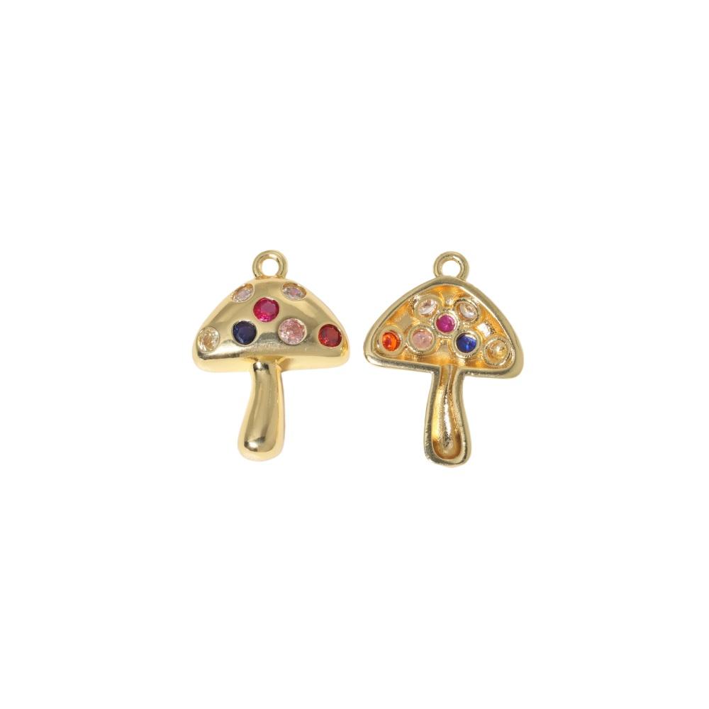 Multicolor Zirconia Mushroom Charms Golden Plated Copper Jewelry DIY Parts